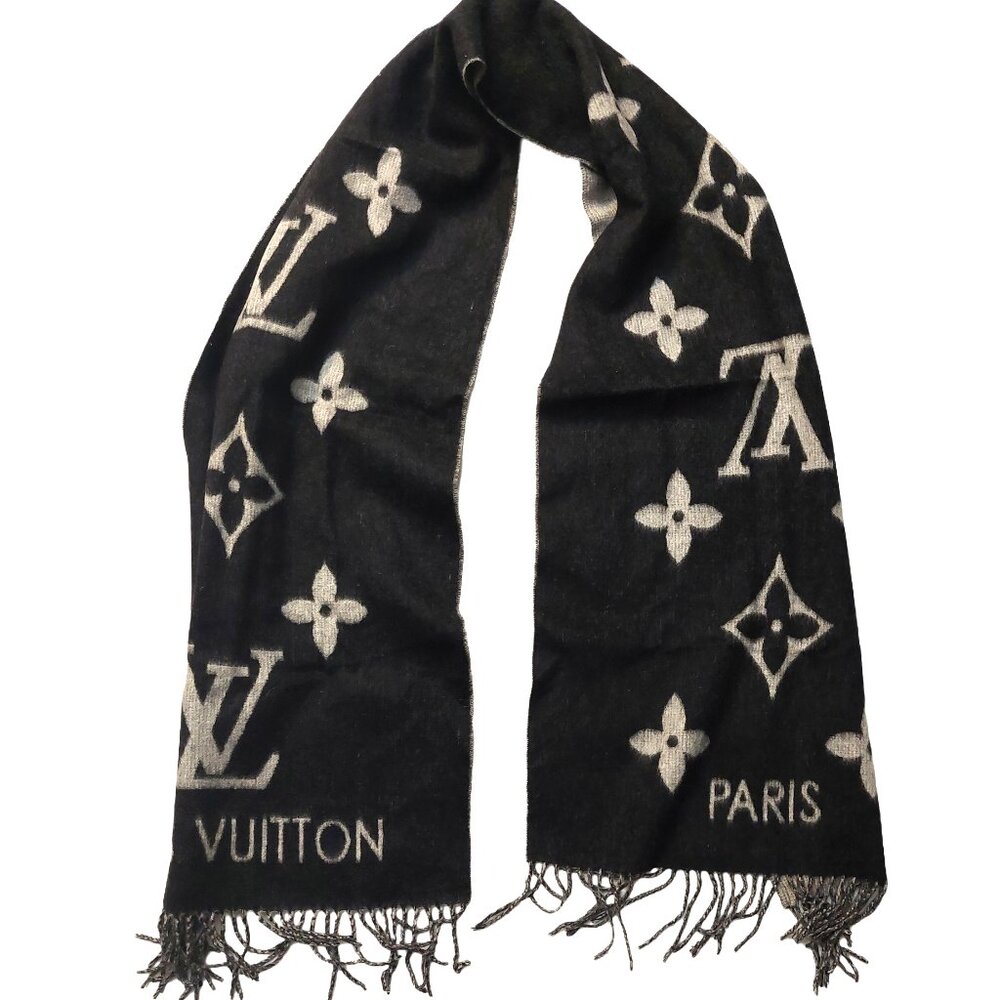 LOUIS VUITTON LV Reykjavik Black & Grey Reversible  Scarf Pre-Owned